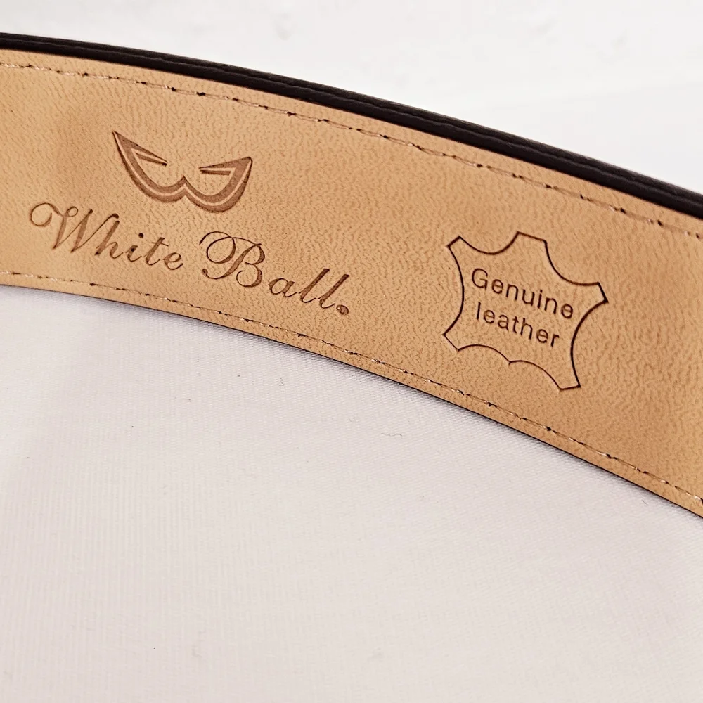 White Ball Kara Q Leather Ratchet Golf Belt Brown Adjustable Click Belt 45